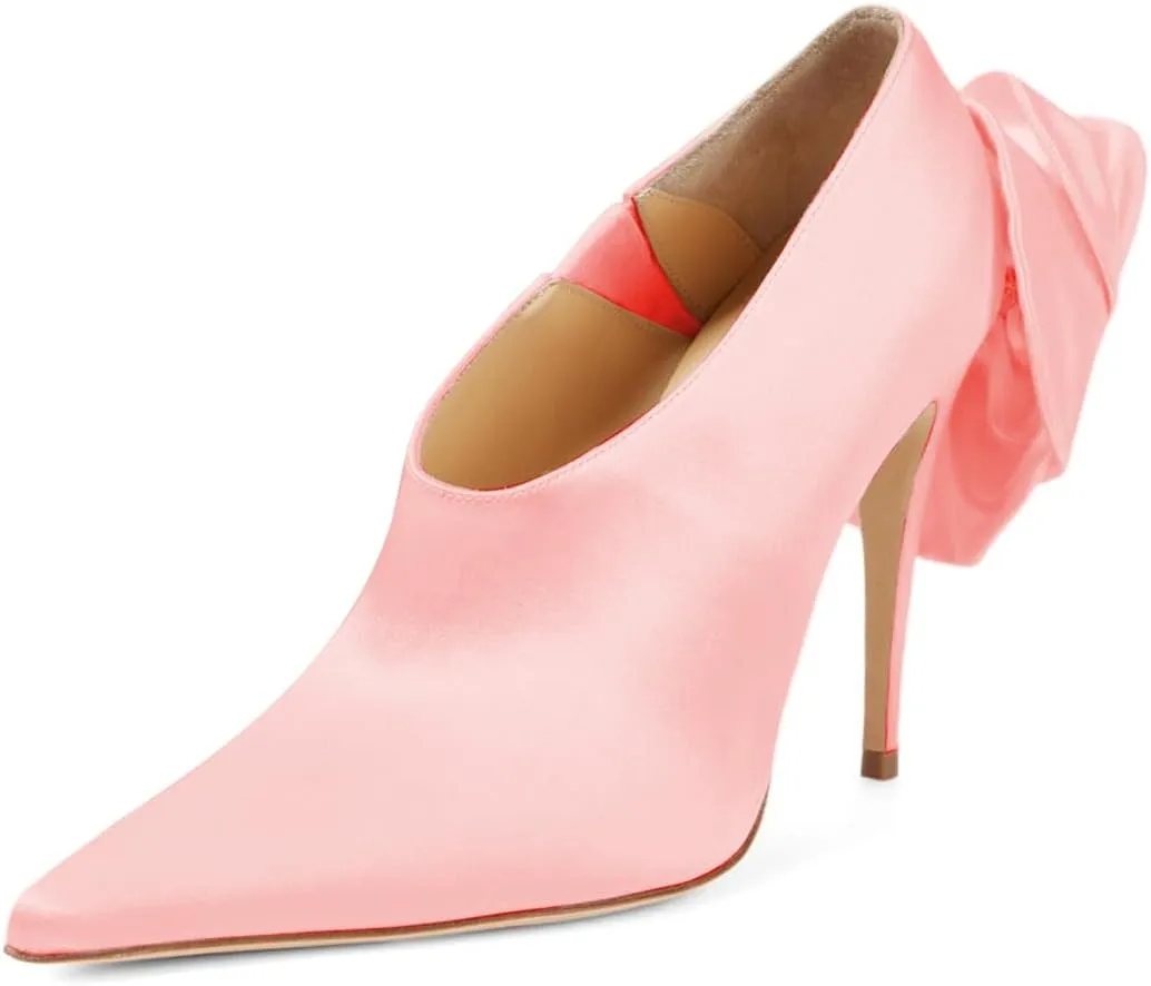 XYD Women Oversized Satin Flower Pumps Sexy Pointed Toe High Heels Stiletto Shoes for Evening Event Formal