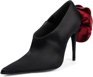 XYD Women Oversized Satin Flower Pumps Sexy Pointed Toe High Heels Stiletto Shoes for Evening Event Formal