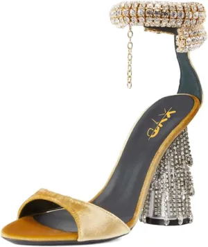 XYD Women Pointed Open Toe Crystal Ankle Strap Sandals Block High Heel with Rhinestone Fringe Evening Party Dress Pumps Shoes