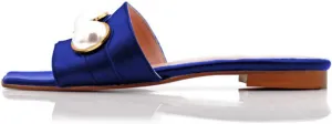 XYD Womens Square Open Toe Flat Beach Sandals Slip On Mule Slides Glossy Pearls Embellished Slipper Fashion Summer Dressy Shoes