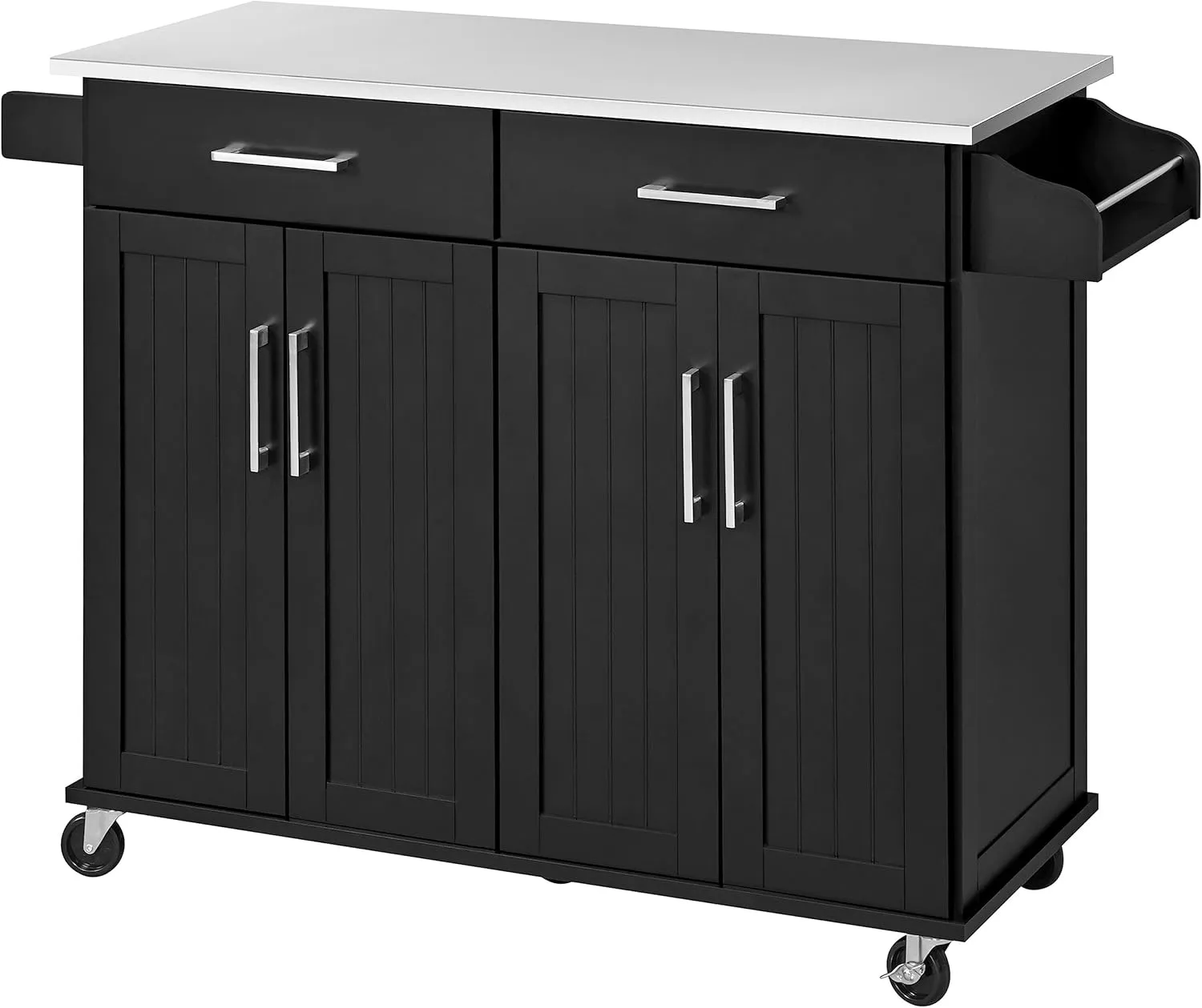Yaheetech Rolling Kitchen Island with Stainless Steel Top, Kitchen Cart Storage Cabinet on Wheels with 2 Drawers and Inner Adjustable Shelves for Dining Room, 50.5 Inch Width, Black