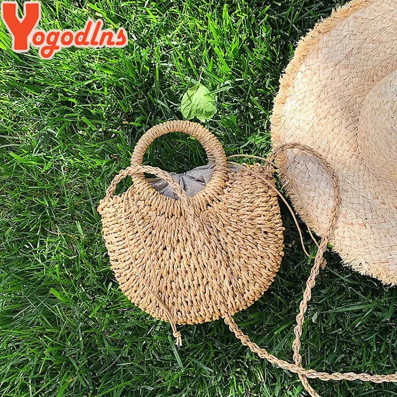 Yogodlns Handmade Rattan Straw Crossbody Bag