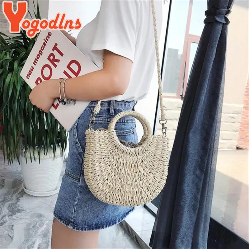 Yogodlns Handmade Rattan Straw Crossbody Bag