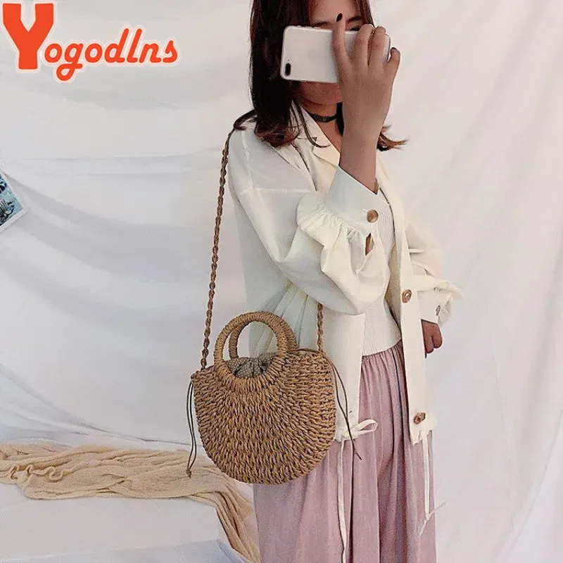 Yogodlns Handmade Rattan Straw Crossbody Bag