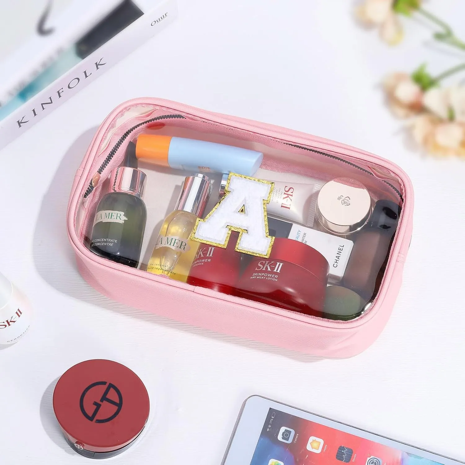 YOOLIFE Birthday Gifts Clear Makeup Bag Cosmetic Bag Pink Preppy Stuff Travel Accessories Makeup Pouch Birthday Gift for 4 5 6 7 8 9 10 11 12 Year Old Girls Graduation Teacher Gift K