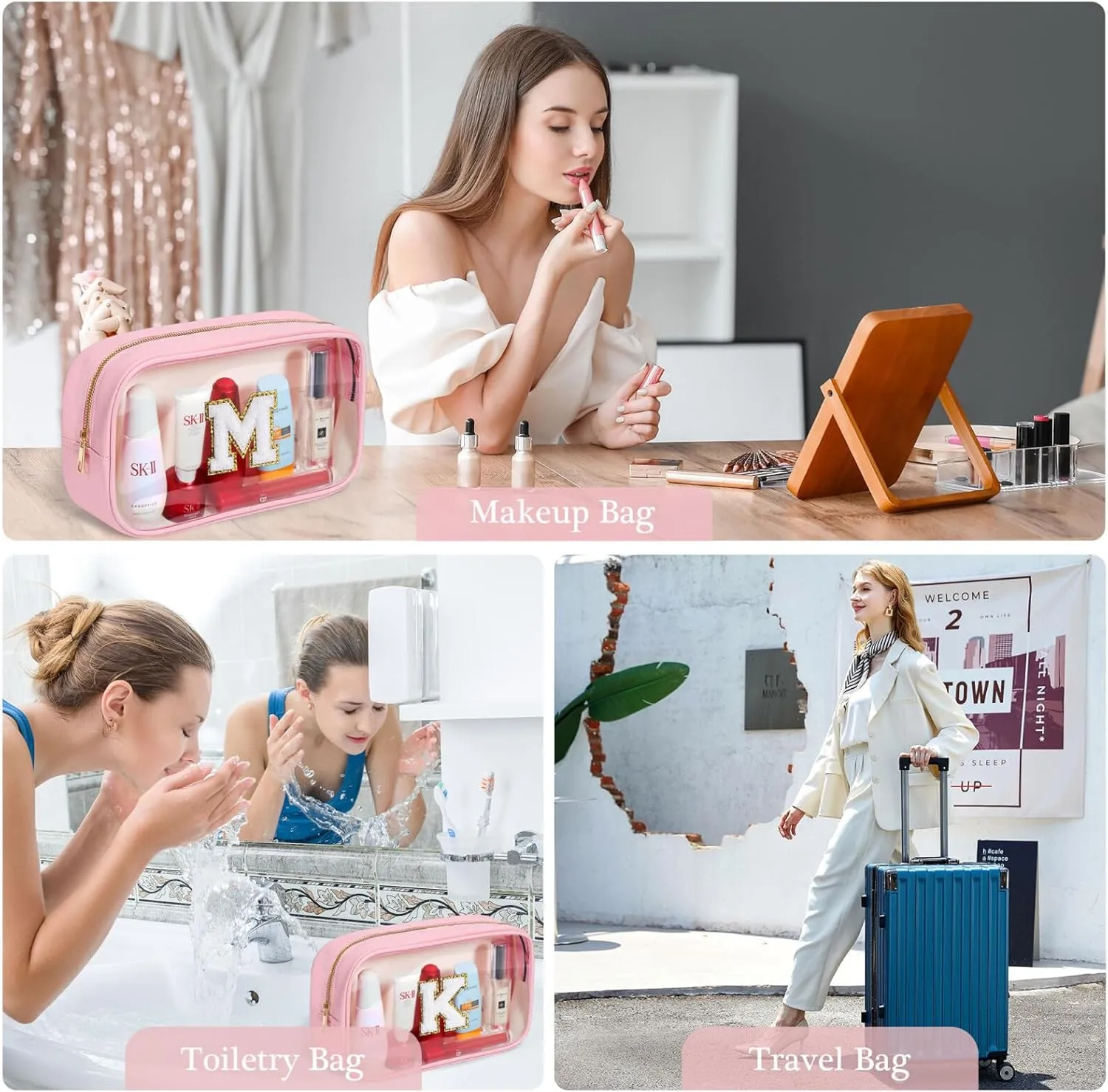 YOOLIFE Birthday Gifts Clear Makeup Bag Cosmetic Bag Pink Preppy Stuff Travel Accessories Makeup Pouch Birthday Gift for 4 5 6 7 8 9 10 11 12 Year Old Girls Graduation Teacher Gift K