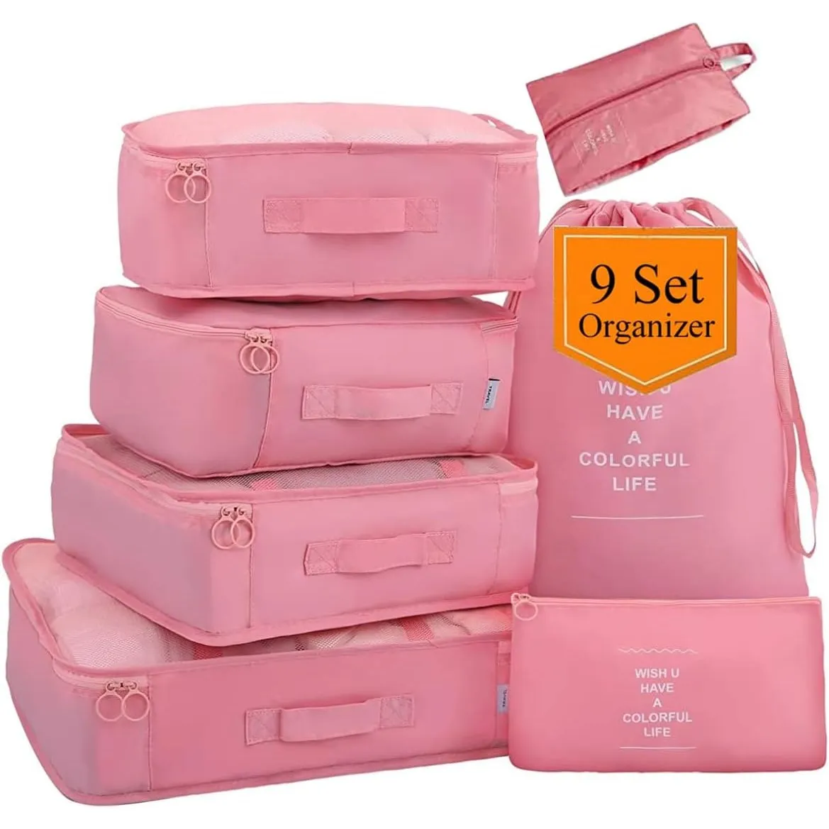 yuangaoshow Travel Luggage Organizer, 9 Piece (Pink)