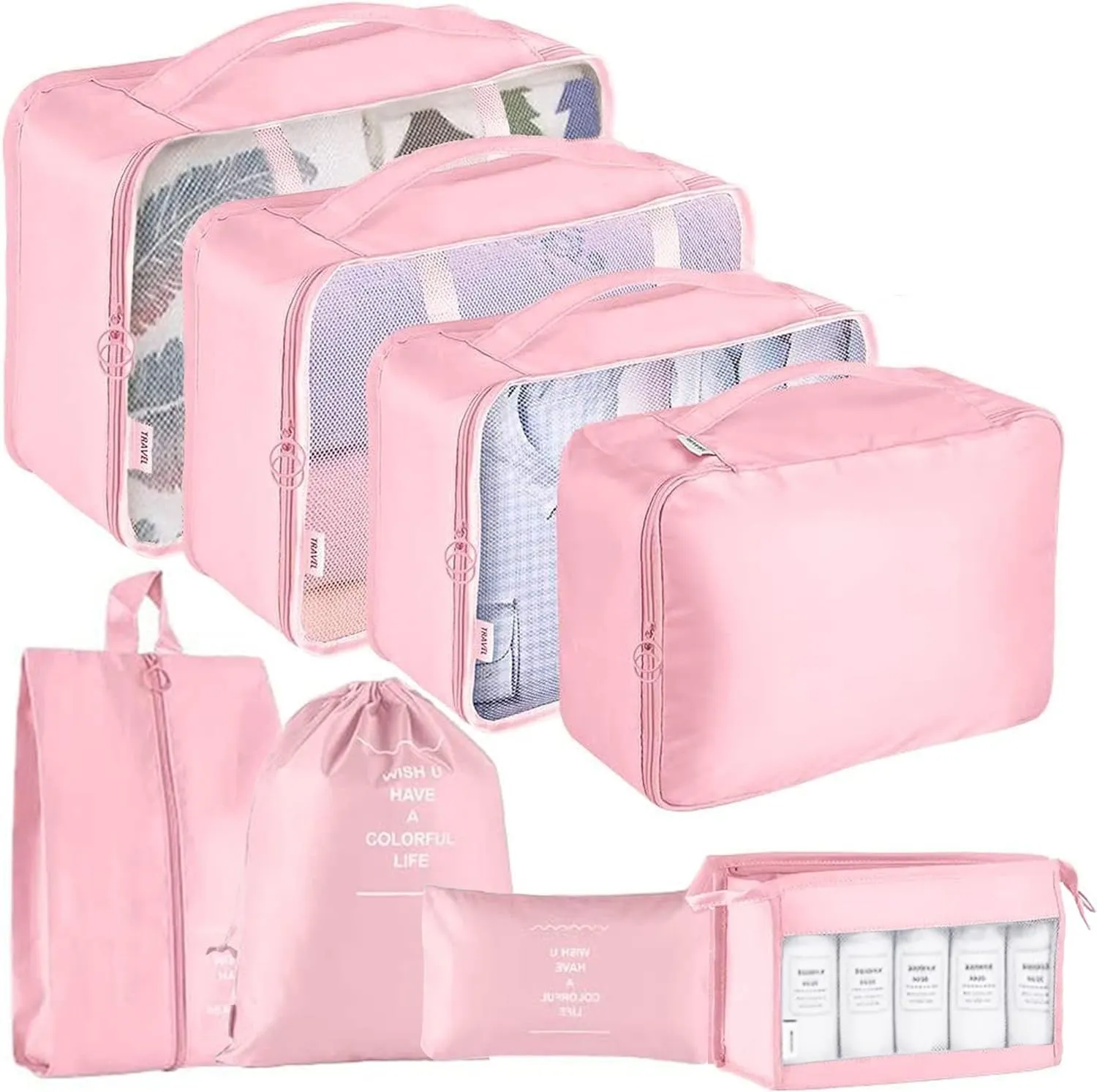yuangaoshow Travel Luggage Organizer, 9 Piece (Pink)