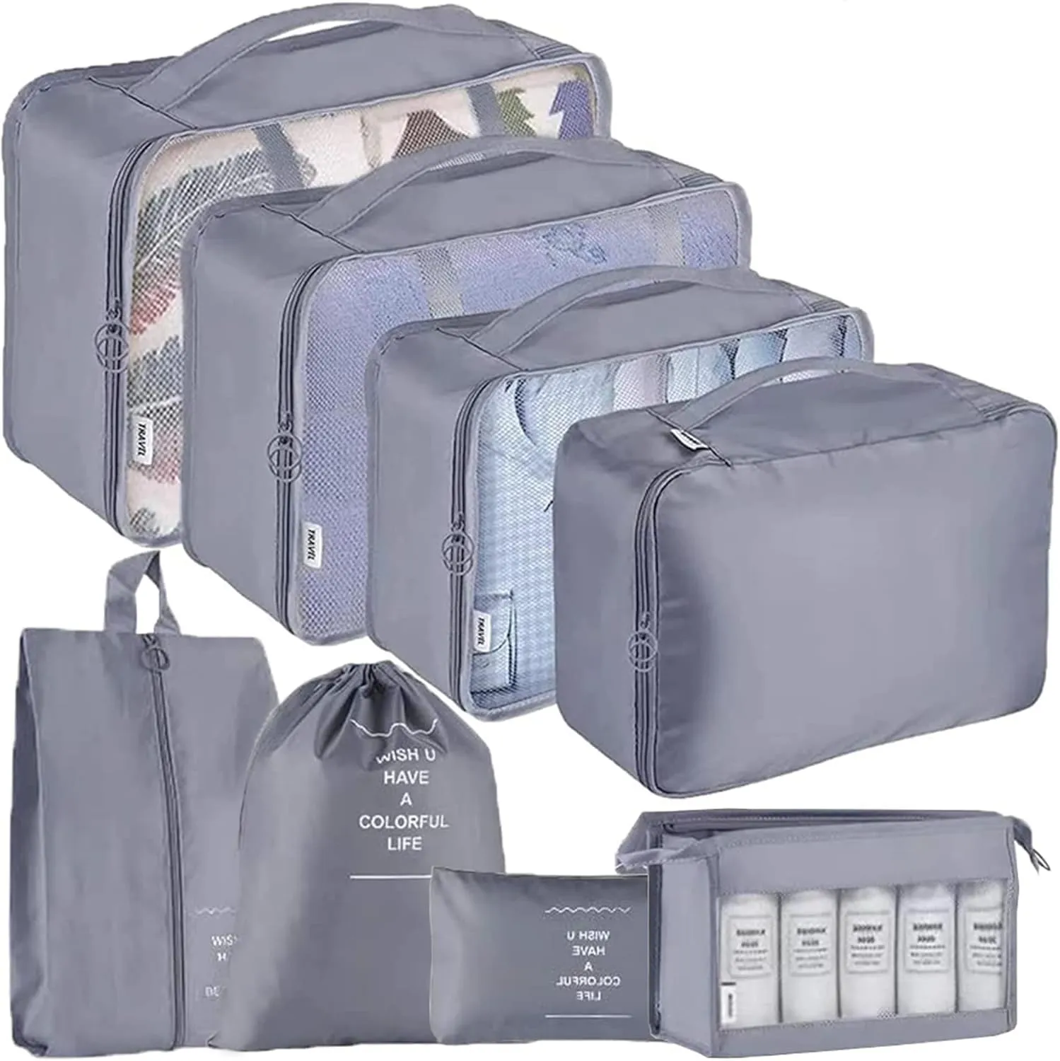 yuangaoshow Travel Luggage Organizer, 9 Piece (Pink)