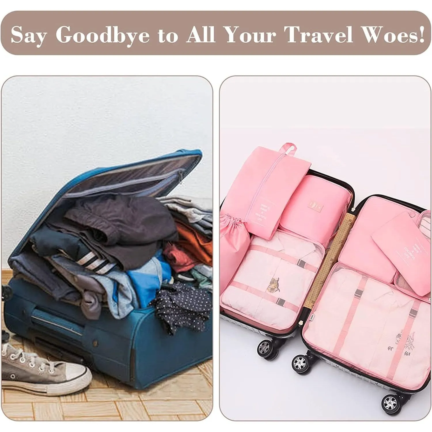 yuangaoshow Travel Luggage Organizer, 9 Piece (Pink)
