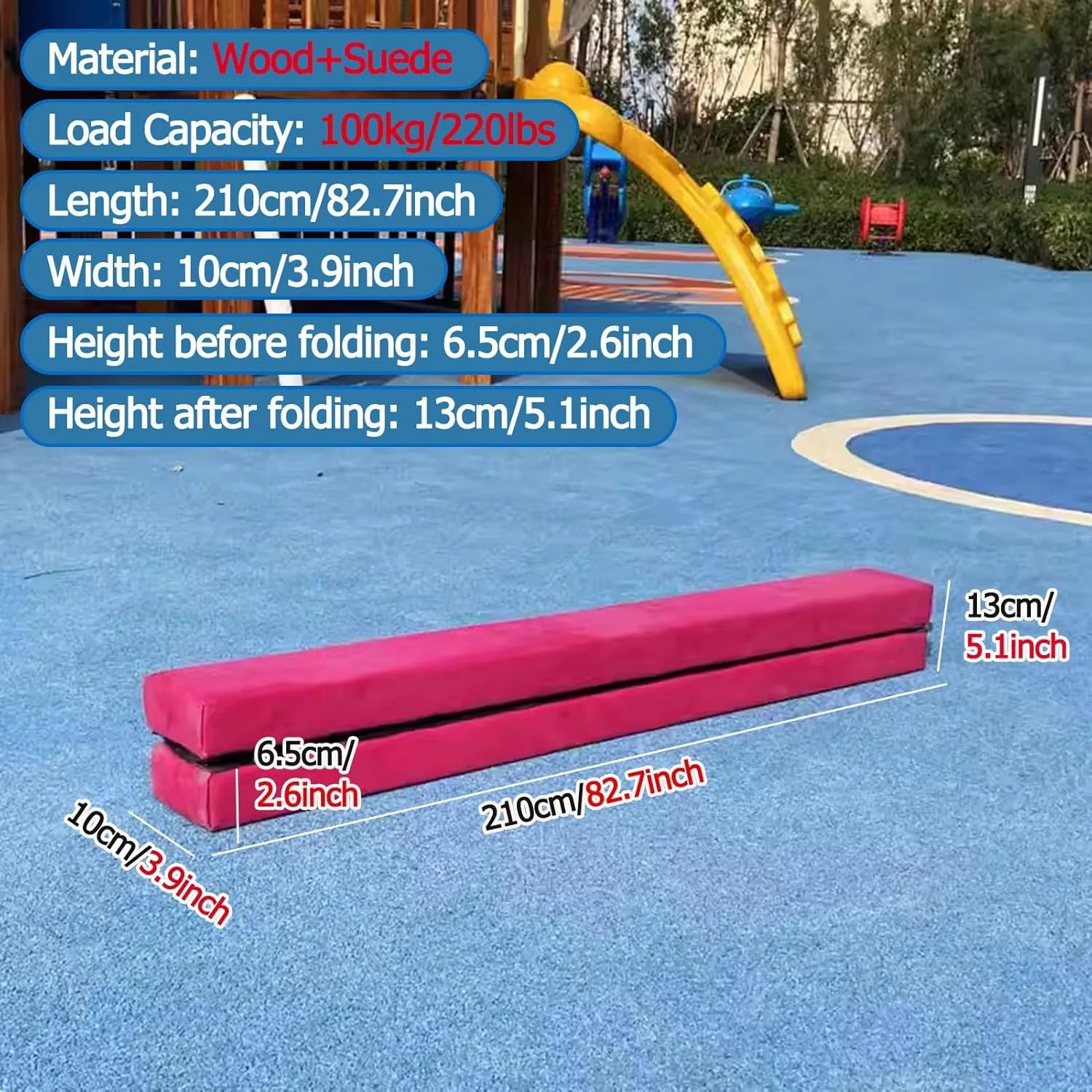 YXXSDP 6.9 Ft Long Folding Balance Beam, Portable Gymnastics Floor Beam Equipment with Non Slip Base & Suede Cover, for Training/Practice/Professional Home Exercise (Color : Purple)
