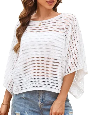 ZAFUL Women Swimsuit Crochet Swim Cover Up 2025 Summer Casual Loose Mesh Knit Beach Vacation Tops