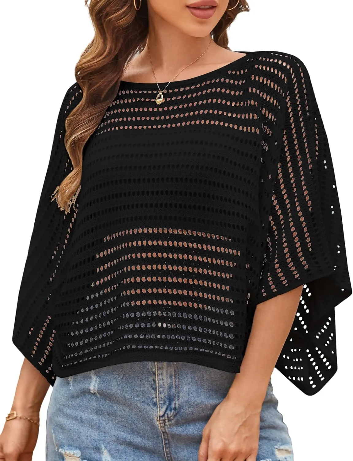 ZAFUL Women Swimsuit Crochet Swim Cover Up 2025 Summer Casual Loose Mesh Knit Beach Vacation Tops