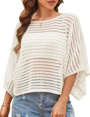 ZAFUL Women Swimsuit Crochet Swim Cover Up 2025 Summer Casual Loose Mesh Knit Beach Vacation Tops