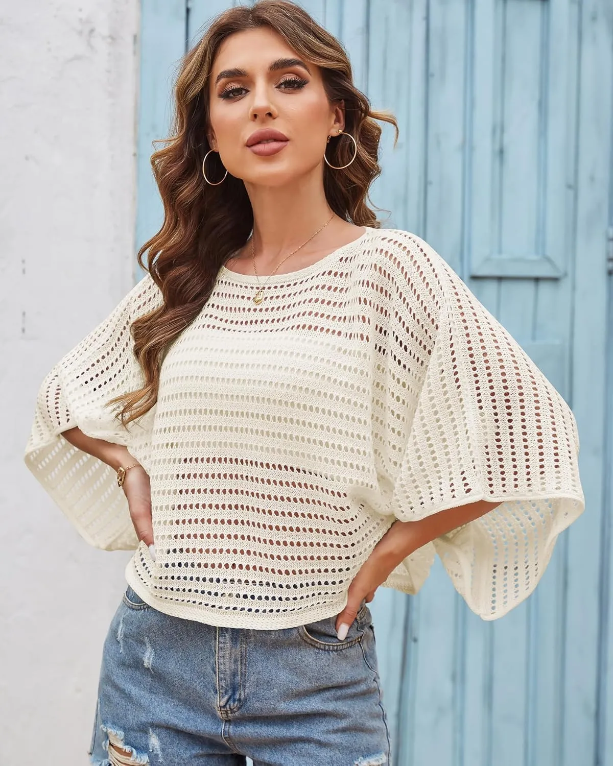 ZAFUL Women Swimsuit Crochet Swim Cover Up 2025 Summer Casual Loose Mesh Knit Beach Vacation Tops