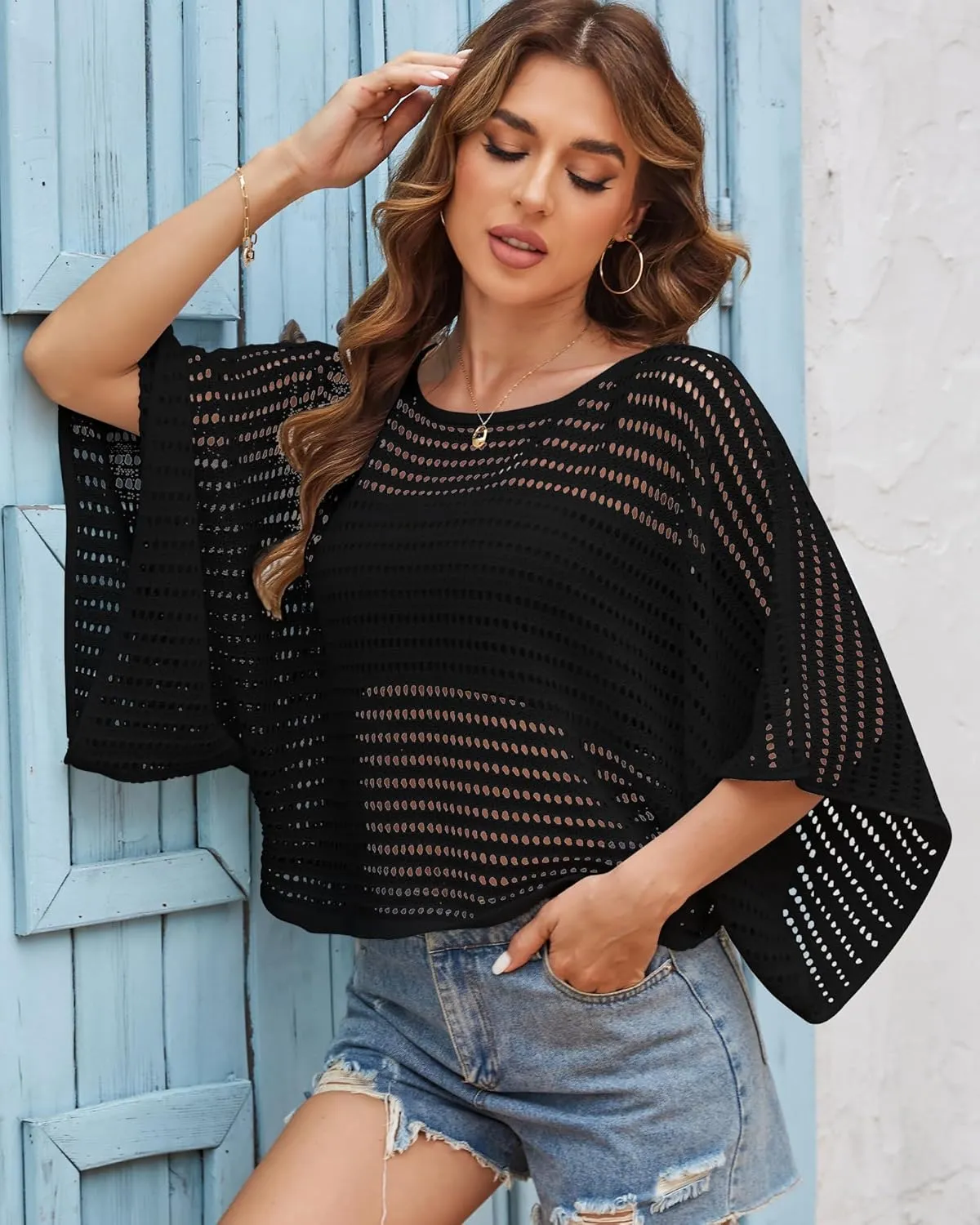 ZAFUL Women Swimsuit Crochet Swim Cover Up 2025 Summer Casual Loose Mesh Knit Beach Vacation Tops