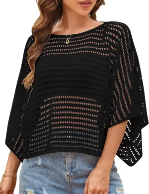 ZAFUL Women Swimsuit Crochet Swim Cover Up 2025 Summer Casual Loose Mesh Knit Beach Vacation Tops
