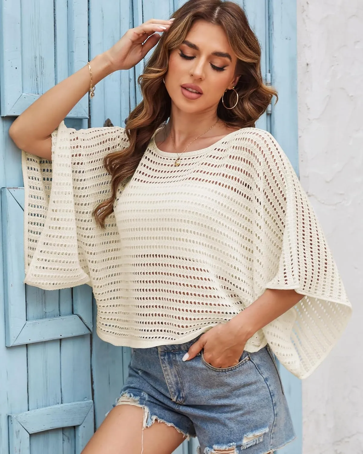 ZAFUL Women Swimsuit Crochet Swim Cover Up 2025 Summer Casual Loose Mesh Knit Beach Vacation Tops