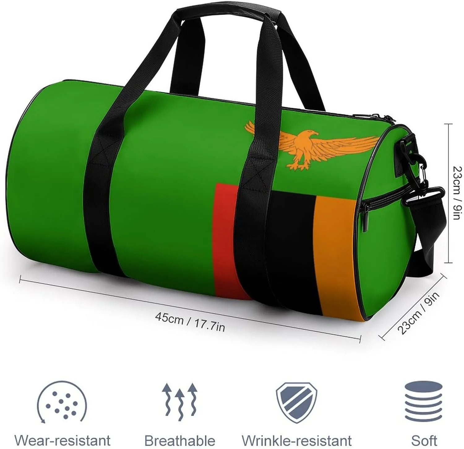 Zambia Flag Sports Duffel Bag for Men Women Gym Bag with Wet Pocket Weekender