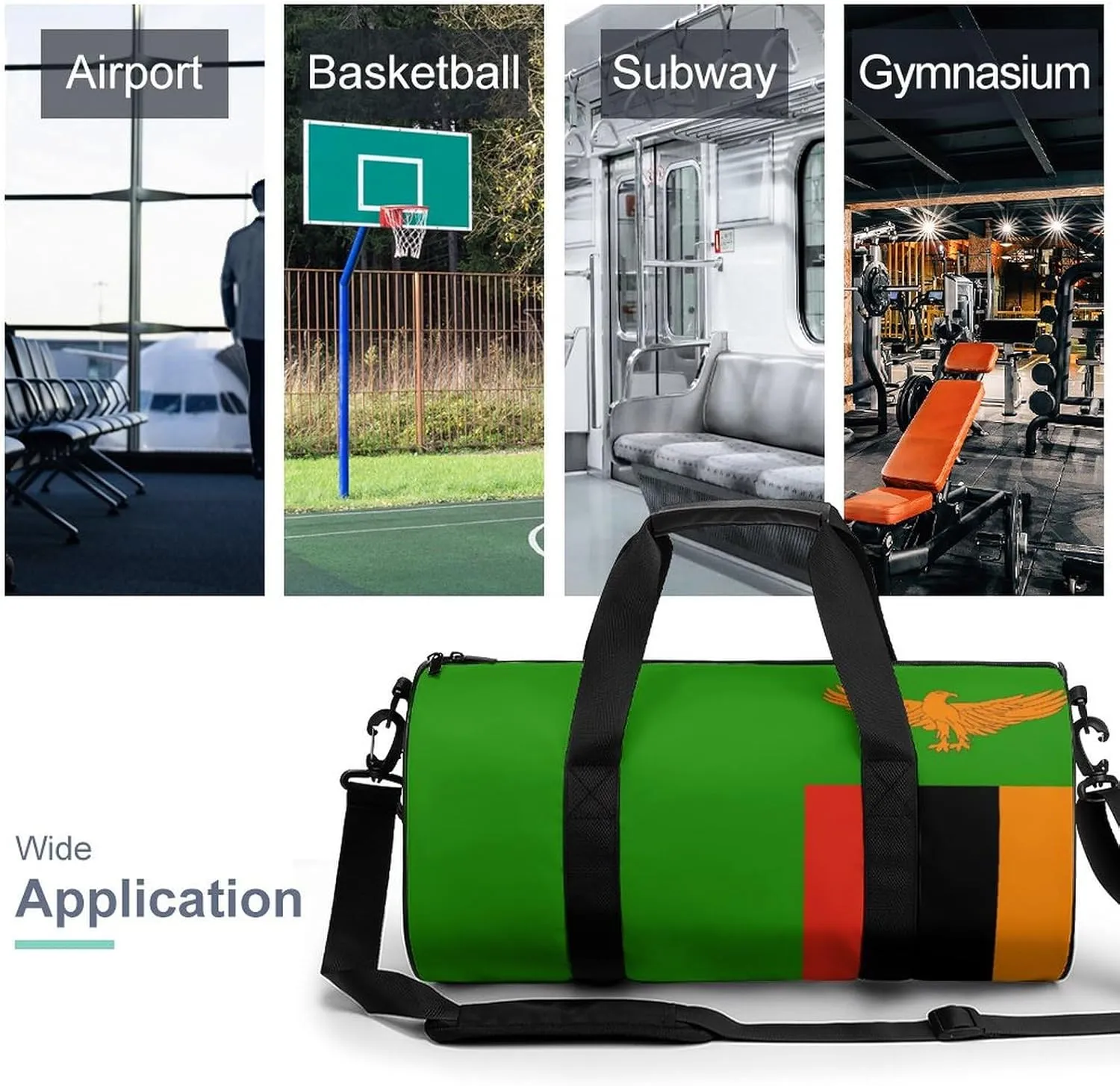 Zambia Flag Sports Duffel Bag for Men Women Gym Bag with Wet Pocket Weekender