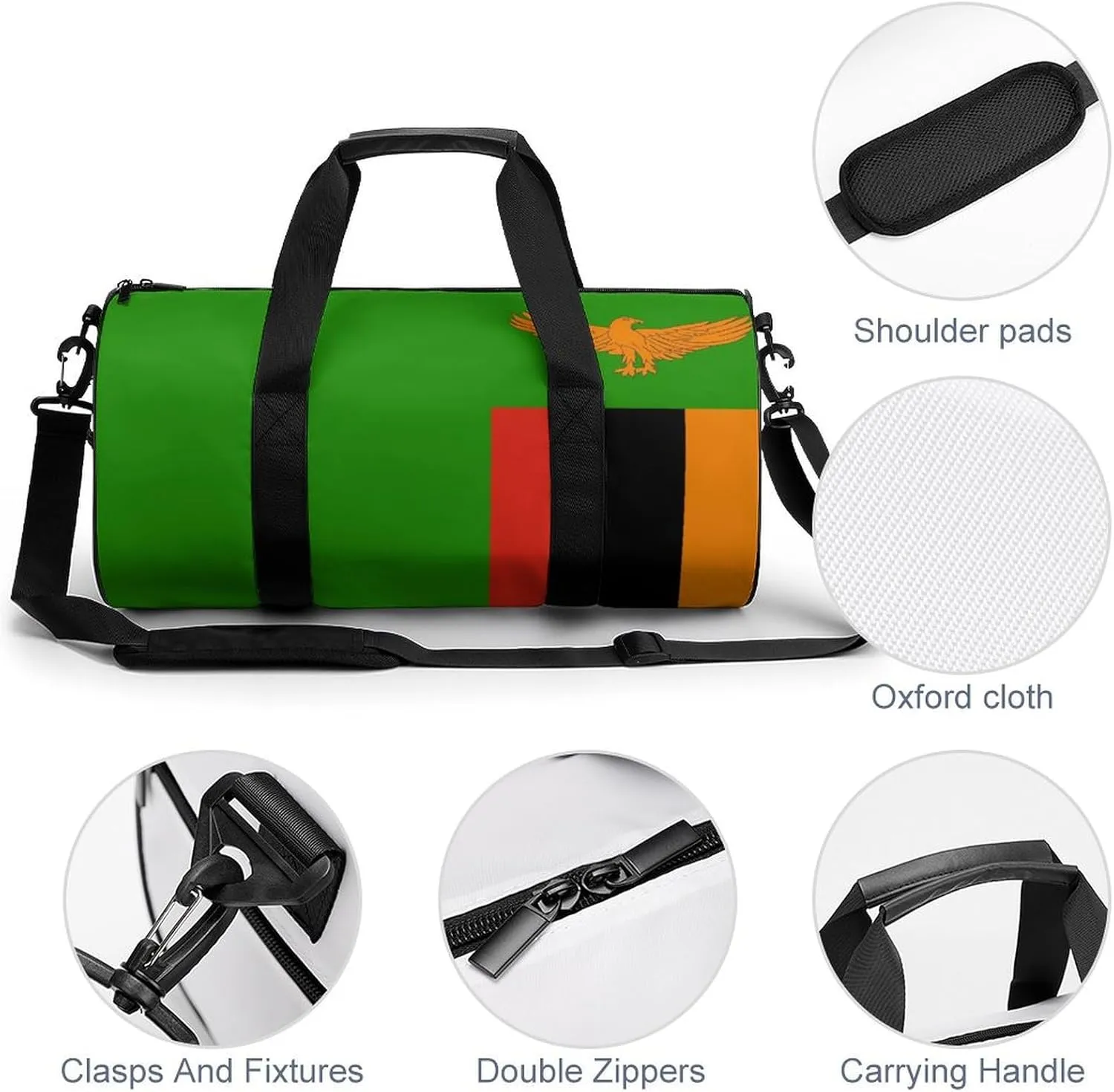 Zambia Flag Sports Duffel Bag for Men Women Gym Bag with Wet Pocket Weekender