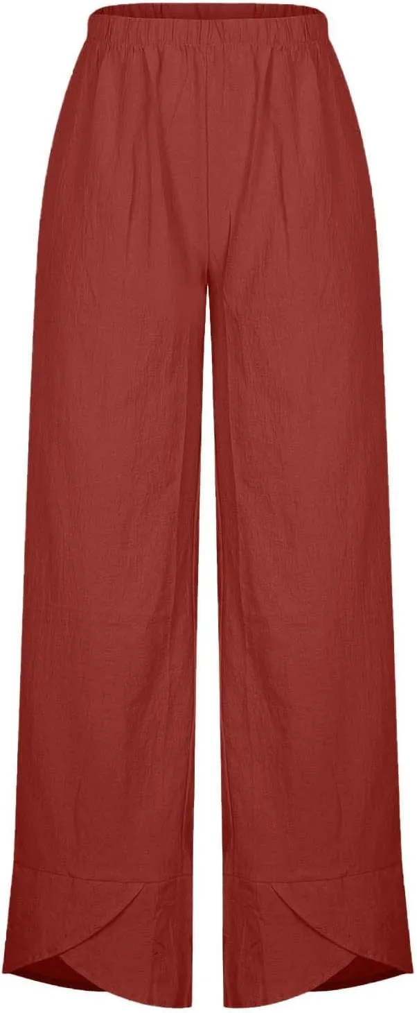 ZDRZK Capri Linen Pants Women Summer Casual High Waist Wide Leg Cropped Pant Loose Fit Beach Pant Trousers Plus Size