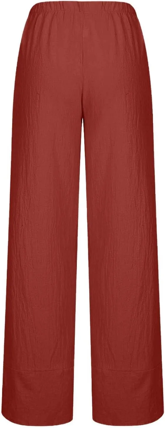 ZDRZK Capri Linen Pants Women Summer Casual High Waist Wide Leg Cropped Pant Loose Fit Beach Pant Trousers Plus Size