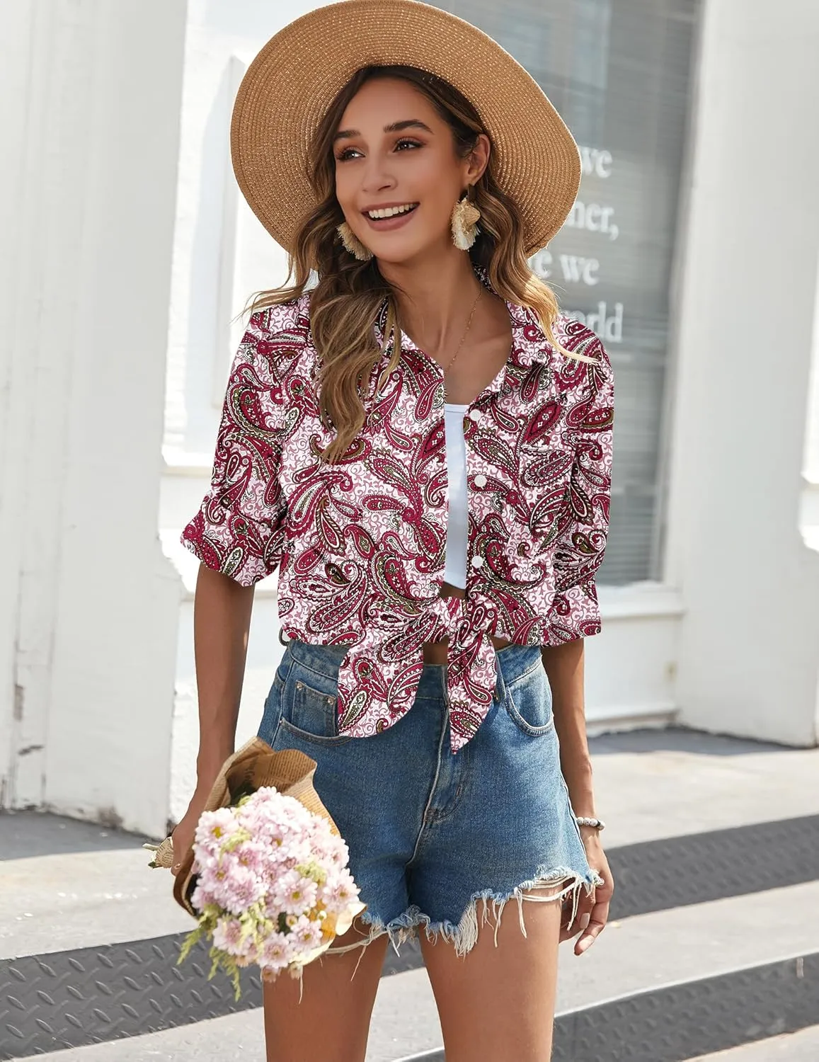 Zeagoo Womens Button Down Shirts Long Sleeve Cotton Gauze Tops Casual Collared Blouses Loose Fit