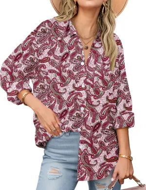 Zeagoo Womens Button Down Shirts Long Sleeve Cotton Gauze Tops Casual Collared Blouses Loose Fit