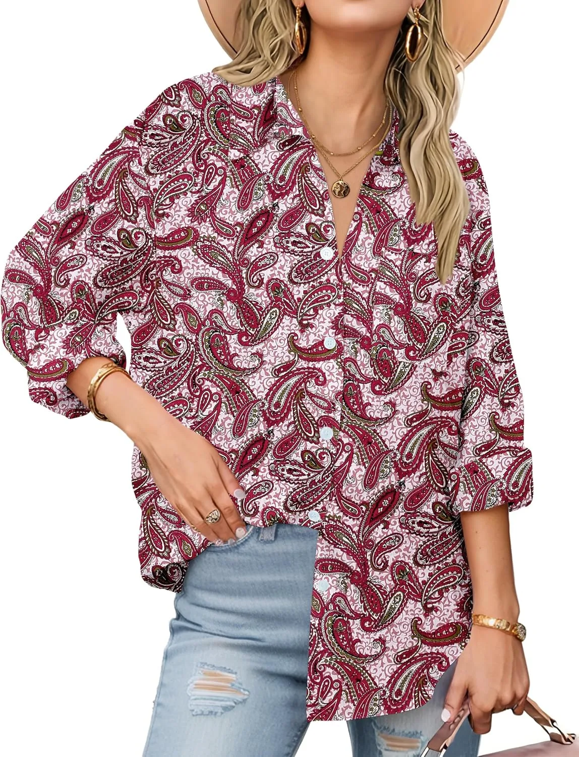 Zeagoo Womens Button Down Shirts Long Sleeve Cotton Gauze Tops Casual Collared Blouses Loose Fit