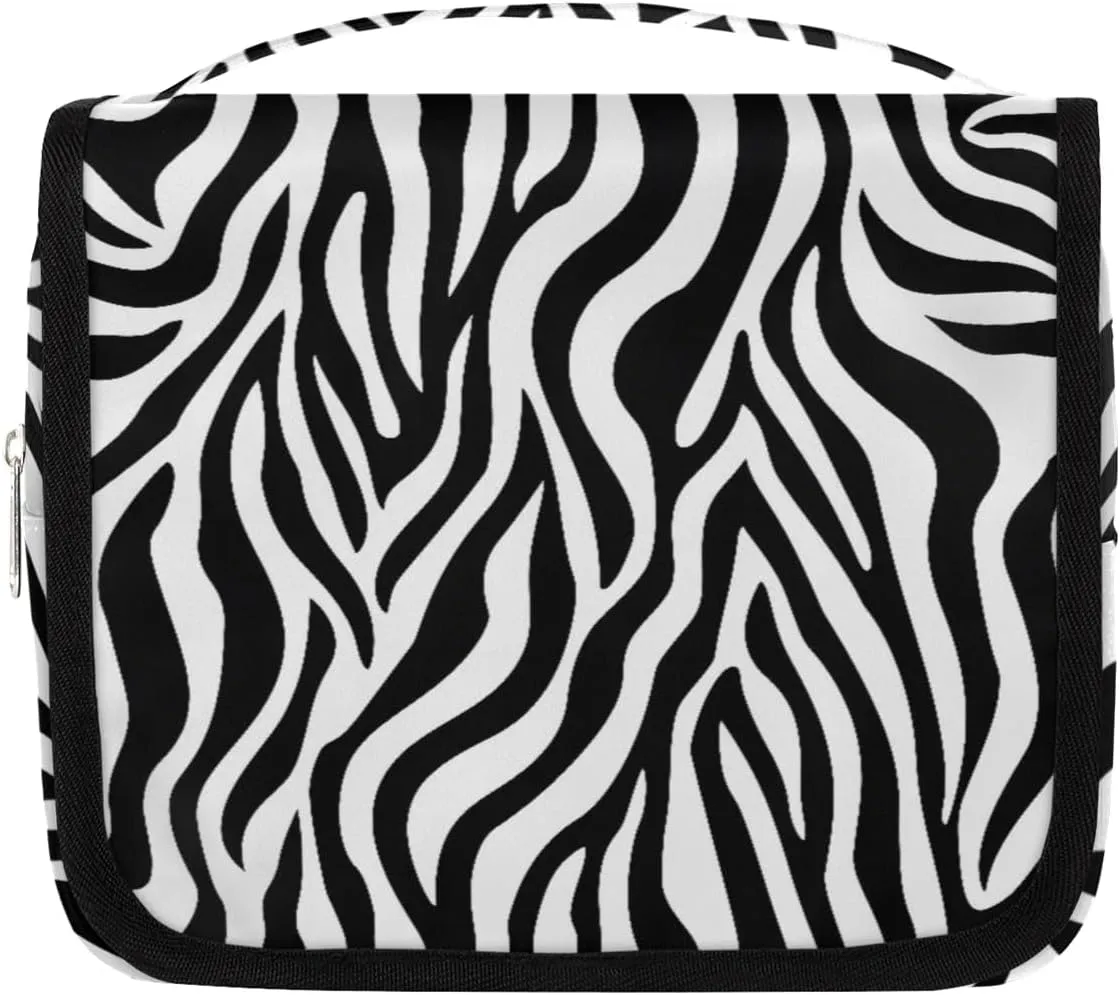 Zebra Print Hanging Travel Toiletry Bag for Kids, Women Cosmetic Organizer Makeup Bag Pouch Men Shaving Dopp Kit Shower Bag With Sturdy Hook