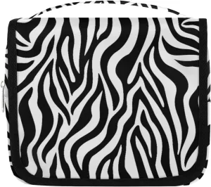 Zebra Print Hanging Travel Toiletry Bag for Kids, Women Cosmetic Organizer Makeup Bag Pouch Men Shaving Dopp Kit Shower Bag With Sturdy Hook