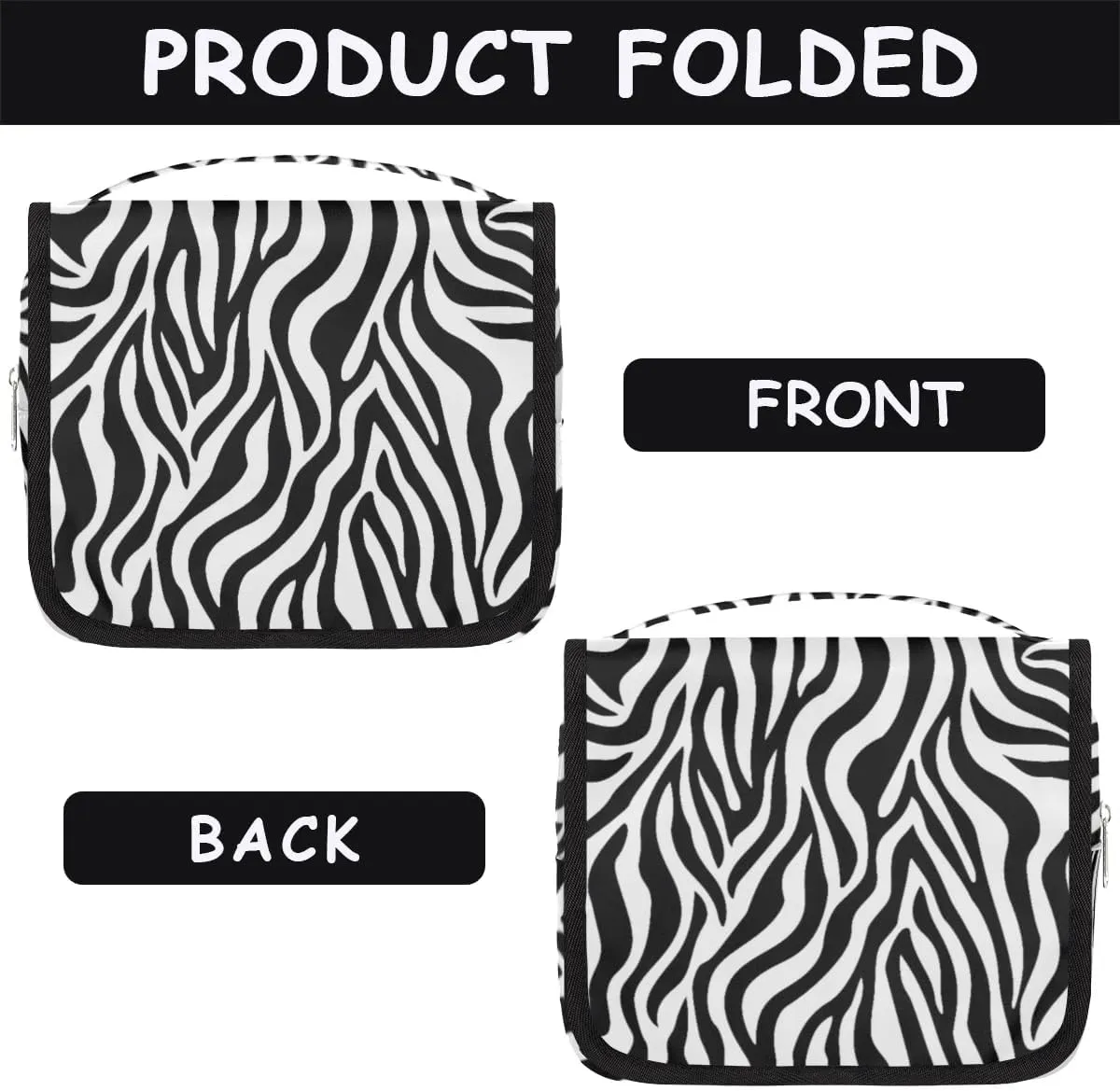 Zebra Print Hanging Travel Toiletry Bag for Kids, Women Cosmetic Organizer Makeup Bag Pouch Men Shaving Dopp Kit Shower Bag With Sturdy Hook
