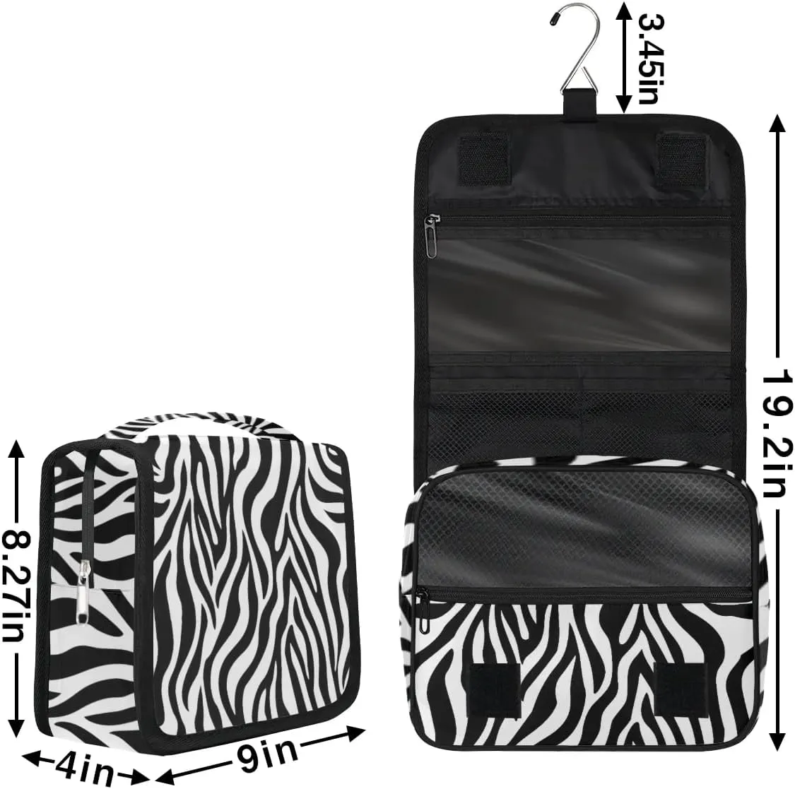 Zebra Print Hanging Travel Toiletry Bag for Kids, Women Cosmetic Organizer Makeup Bag Pouch Men Shaving Dopp Kit Shower Bag With Sturdy Hook