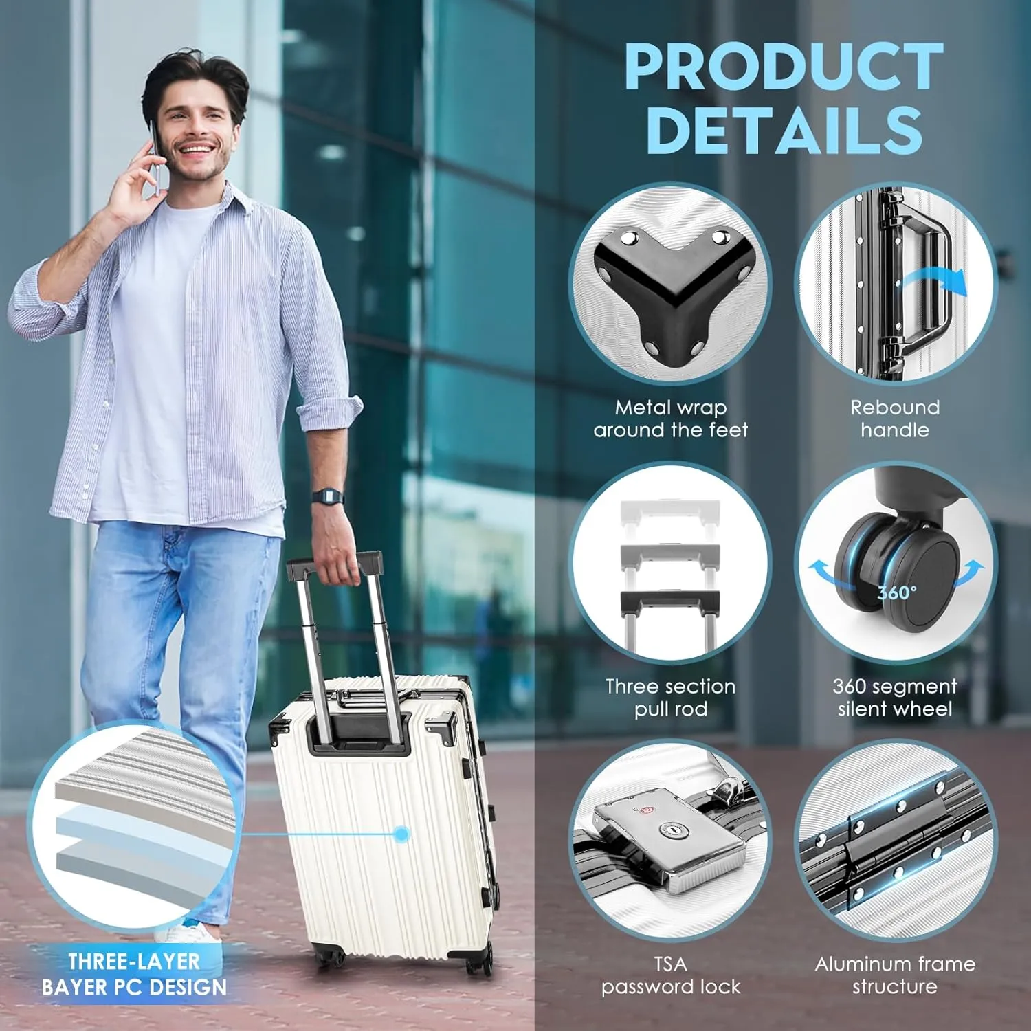 Zipperless Luggage | 20 Inch Airline Approved | TSA Lock, Scratch-Proof Hardshell & Silent Wheels | Lightweight Carry-On for Business Travel (White)