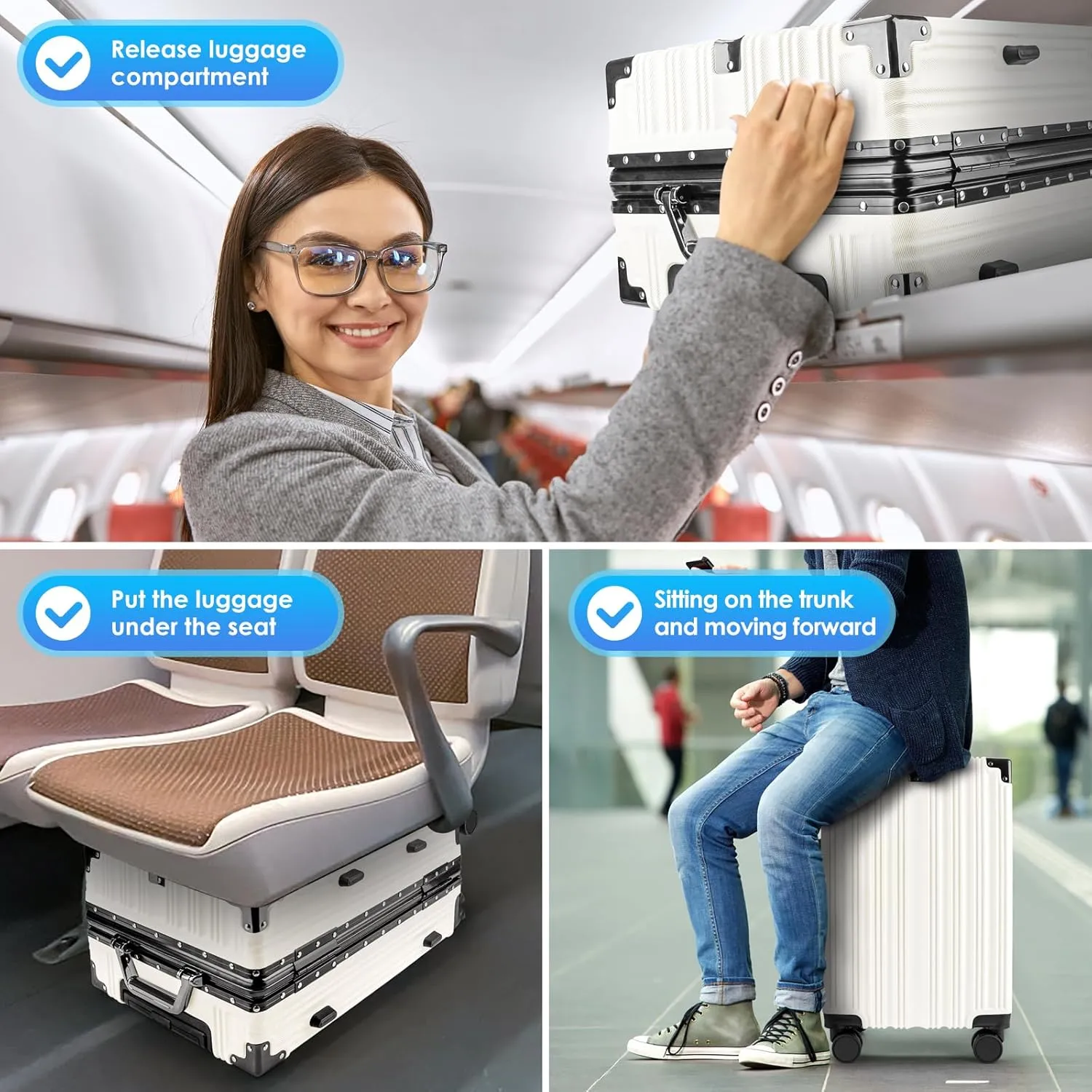 Zipperless Luggage | 20 Inch Airline Approved | TSA Lock, Scratch-Proof Hardshell & Silent Wheels | Lightweight Carry-On for Business Travel (White)