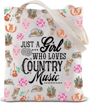 ZJXHPO Country Music Lover Tote Bag Country Concert Reusable Grocery Shopping Bag Just A Gil Who Loves Country Music Handbag